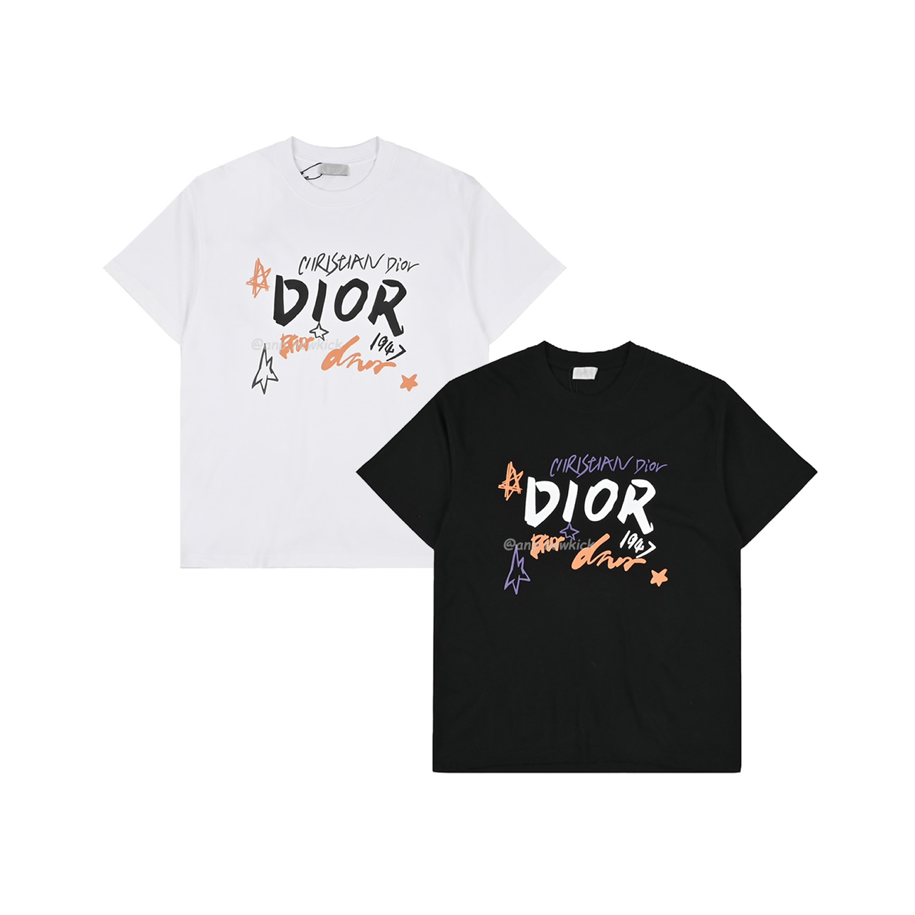 Dior Hand Drawn Sketch Logo Graffiti Short Sleeved T Shirt (1) - newkick.org